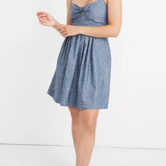 Chambray Tie-Front Cutout Cami Dress Size 2 Madewell Jean denim blue - Picture 1 of 6